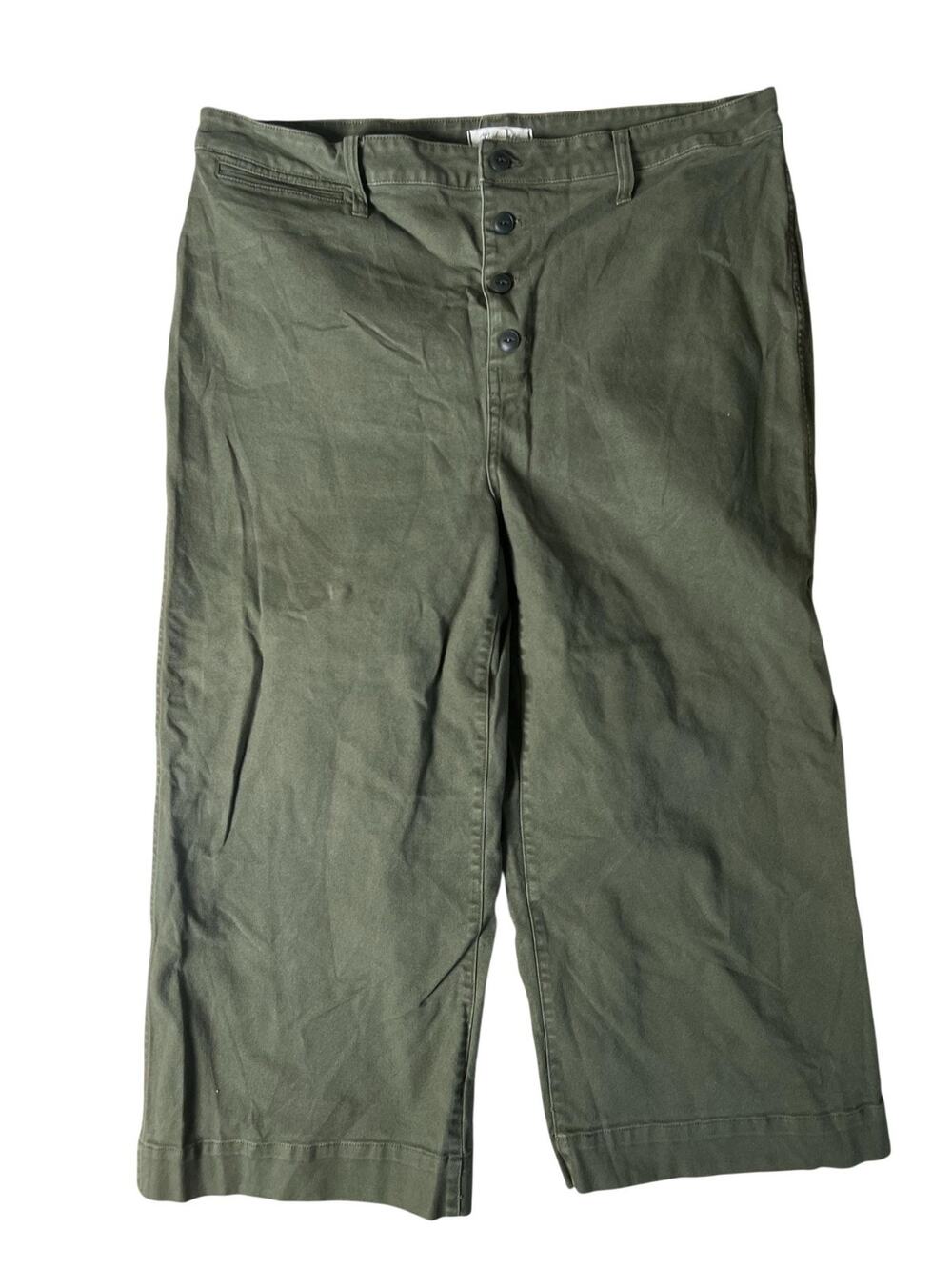 Madewell Pants Womens 33 Green Cropped Wide-Leg Twill Pockets Stretch Button-Fly